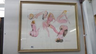 A studio stamped impressionist watercolour of posing nudes by Peter Collins A.R.CA.