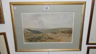 A framed and glazed watercolour 'Shepherd and sheep' landscape