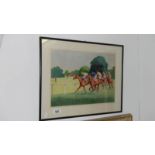 A watercolour, horse racing,