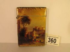 A 19th century hand painted card case,