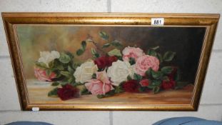An oil on canvas still life study of roses,