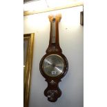 A mother of pearl inlaid barometer with mercury thermometer