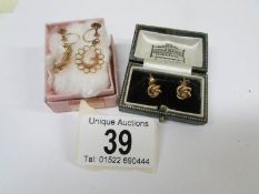 A pair of 9ct gold cameo earrings and a pair of 9ct gold stud earrings