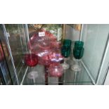 3 pieces of Victorian cranberry glass and 4 pieces of Victorian green glass