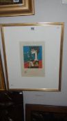 A Pablo Picasso print entitled 'Jacqueline Accroupie' (Jacqueline Crouching) stamped and signed in