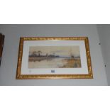 A framed and glazed watercolour 'Church on River' signed Robert Winter (Robert James Winchester