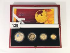 A Britannia collection 2005 gold proof four coin set comprising £100 (1oz), £50 (half ounce),