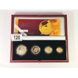 A Britannia collection 2005 gold proof four coin set comprising £100 (1oz), £50 (half ounce),