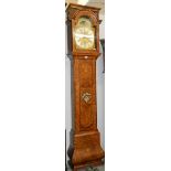 A Dutch walnut brass faced mood dial Grandfather clock with inlay by Matthew Bufnell