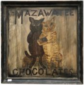 A framed painted wooden advertising panel for Mazawatee Chocolates