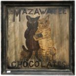 A framed painted wooden advertising panel for Mazawatee Chocolates