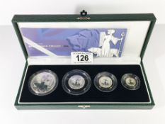 A Royal MInt 2001 silver proof Britannia collection of 4 coins being £2, £1,