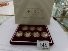 A 2001 Royal Mint half sovereign portrait collection of 7 coins featuring the heads of Victoria,