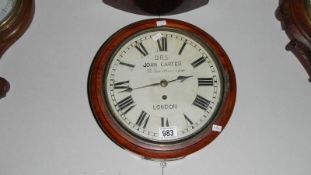 A small 10" round Fusee wall clock inscribed BRS by J Carter of London