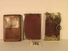 A 19th century silver mounted card case on chain and 2 other card cases