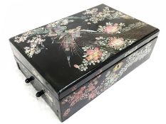 A Japanese black lacquer and mother of pearl Sakura blossom writing slope