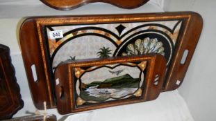 2 mahogany inlaid trays with butterfly wing decoration celebrating the anniversary of the opening