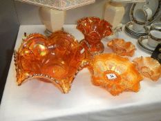 5 carnival glass dishes