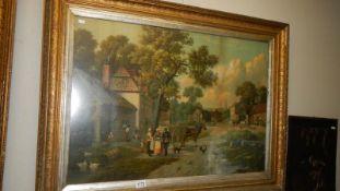 A framed and glazed village scene signed B Cook '86