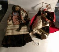 2 late 19th / early 20th century dolls dressed as street traders