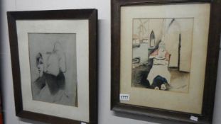 2 framed and glazed drawings,