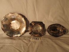 A silver dish, a small silver bon bon dish and a silver ashtray,