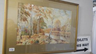 A framed & glazed 'woodland' watercolour signed J.