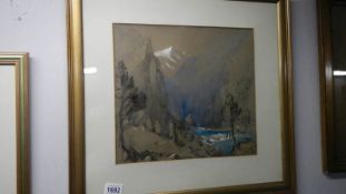 A framed and glazed watercolour 'Norway' by General Sir Michael Biddulph, 1888,