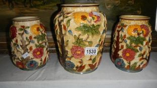 3 Wood's Indian Tree pattern vases