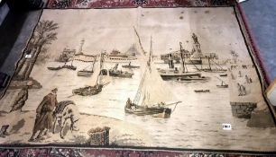 A wall tapestry of harbour scene