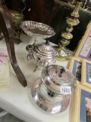 A silver plated biscuit barrel,