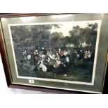 A framed and glazed picnic scene print and a framed and glazed horse scene