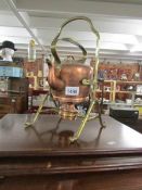 A 19th century German 'Bing' copper & brass spirit kettle on stand