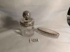 A silver topped dressing table jar and a silver topped pot