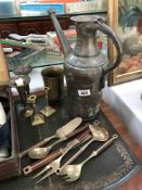 A mixed lot of brass ware including large oriental pot