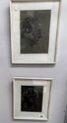 2 framed and glazed pencil portraits one being Einstien