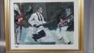 A signed and dated 1968 painting of Chuck Berry and his band in acrylics