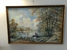 A framed and glazed fishing scene signed Don Vaughan