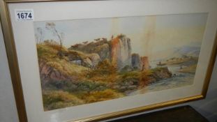 A framed and glazed watercolour 'Menai Straights' signed J Scott,