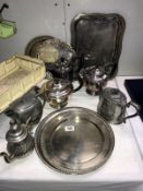 A mixed lot of metalware including silver plate tea ware,