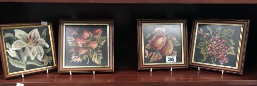 4 framed and glazed botanical tapestries