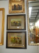 2 framed and glazed and a gilt framed farming scenes