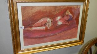 A signed and dated 1963 watercolour gouache/ink abstract painting of reclining nude by D R Adamson,