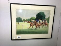 A watercolour horse racing scene signed N Lovett