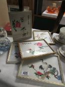 5 framed and glazed oriental embroideries