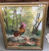 A framed oil on canvas of ornamental fowl