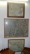 3 framed and glazed maps including 'The Countie of Lycolne',