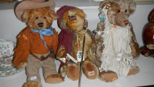 2 Franklin mint Teddy bears being cowboy and Indian girl together with a Nisbet bears Merry the