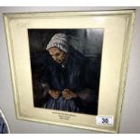 A framed and glazed print of an old woman entitled Woman with Rosary by Paul Cezanne 1839-1906