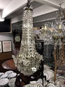 An early 20th century tall basket drop glass chandelier (incomplete)